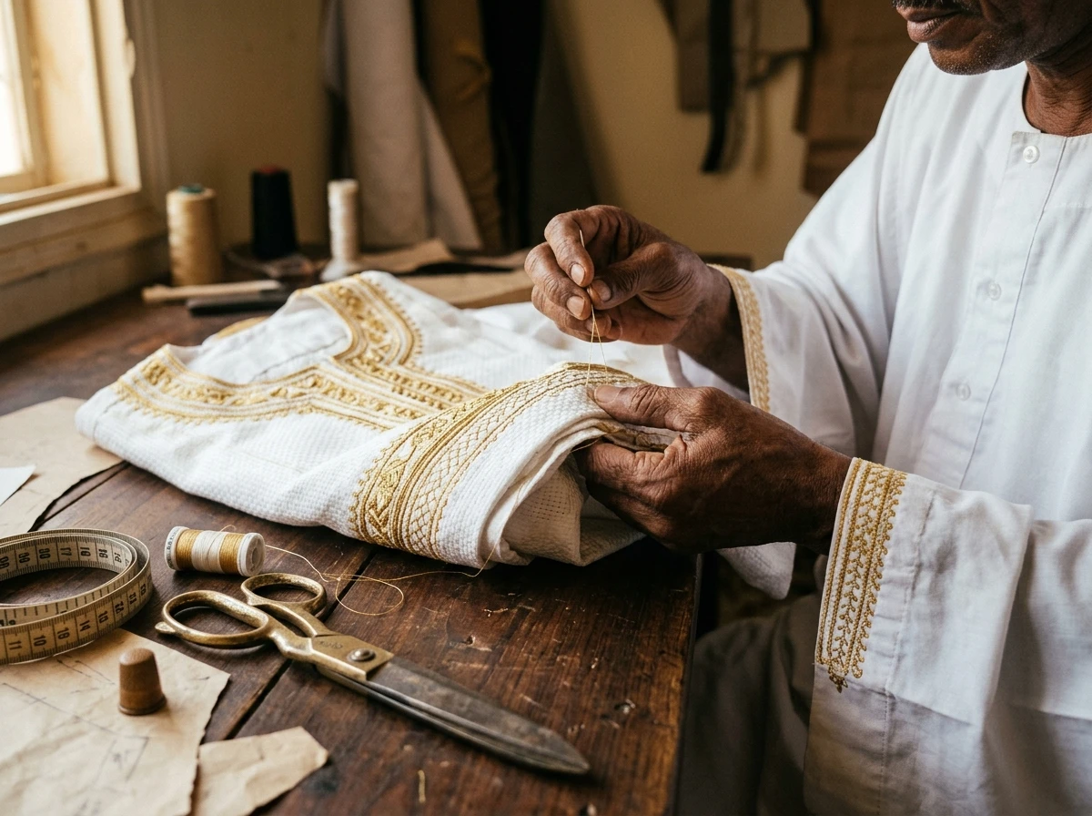 دقة التطريز اليدوي للأزياء السودانية في دار المعز