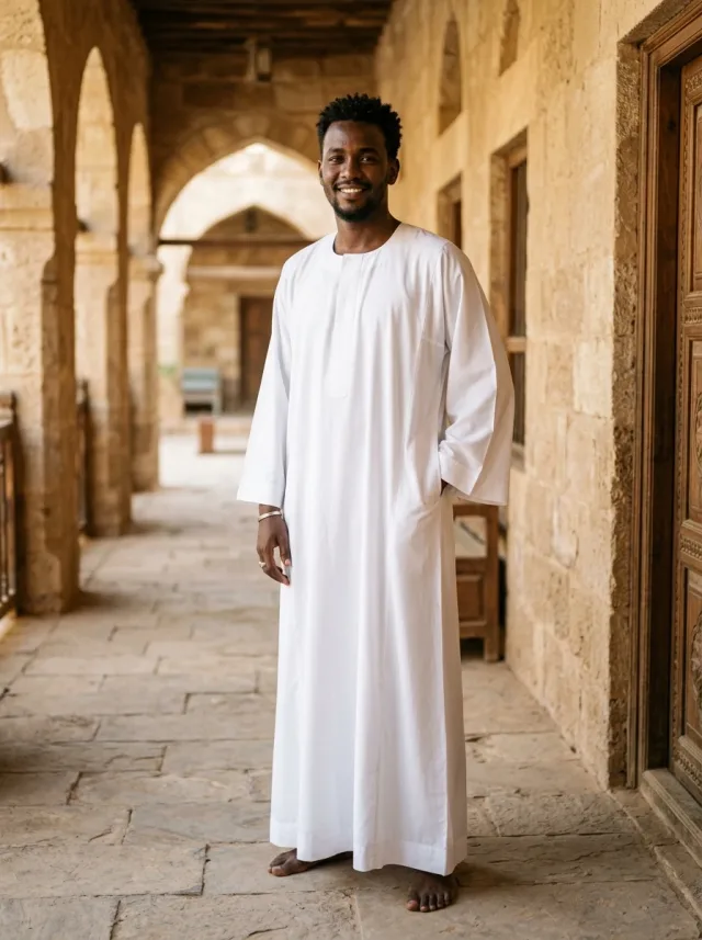 جلابية سودانية سادة — أبيض